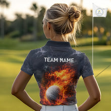 Load image into Gallery viewer, Custom Orange Flame Lightning Thunder Womens Golf Polo Shirt, Golf attire For Ladies Golfing Gifts NQS11619