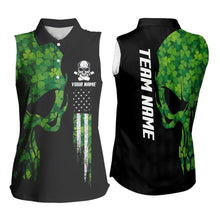 Load image into Gallery viewer, Skull Green Clover American Flag Bowling Sleeveless Polos Custom St Patrick Day Bowling Team Jersey NQS9643