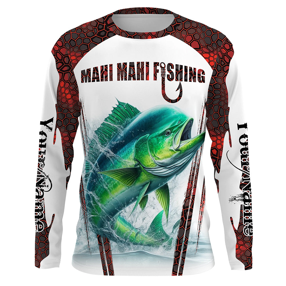 Mahi mahi fishing red camo Custom Name Fishing Shirts UV Protection Gift For Fisherman NQS5173