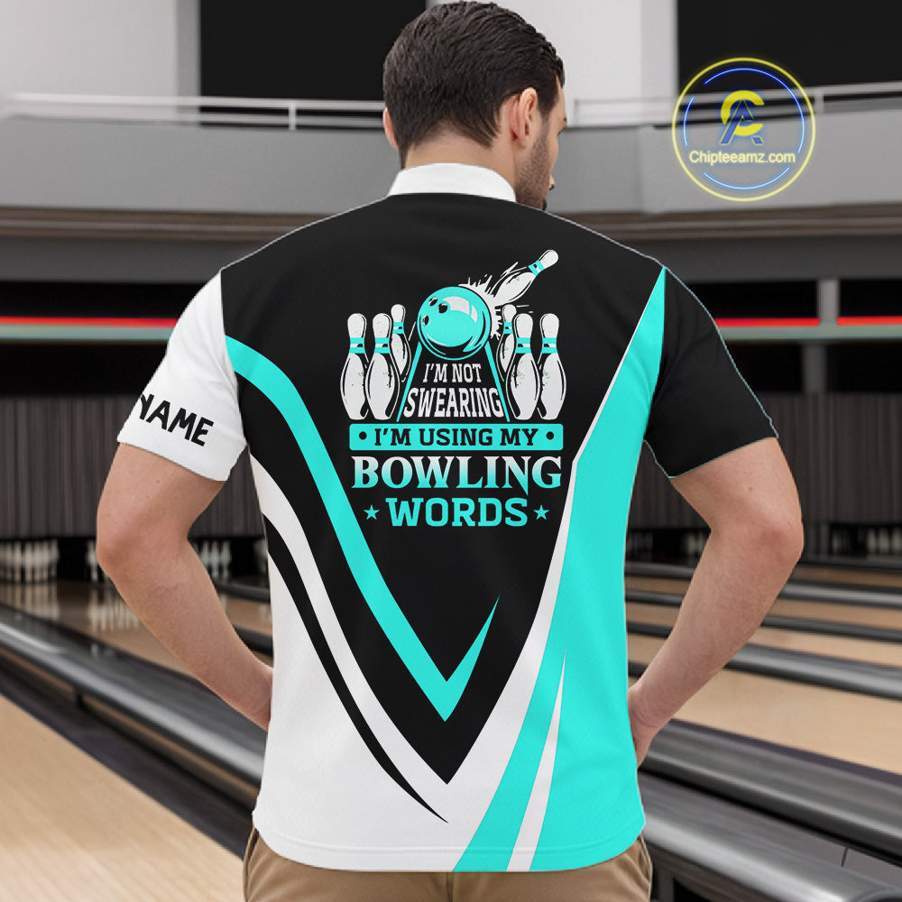 Custom bowling Quarter Zip shirt for men I'm not swearing, I'm using my bowling words Cyan bowl shirt NQS7435