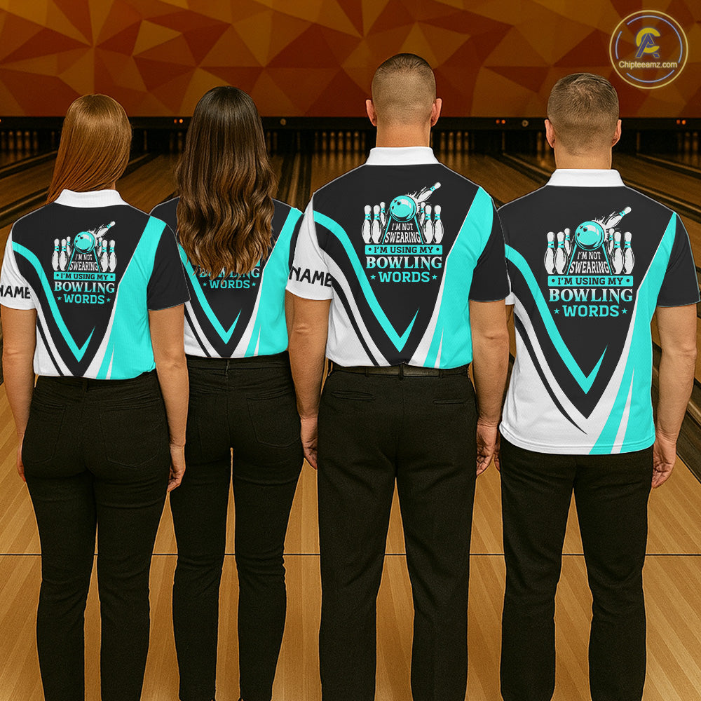 Custom bowling polo shirts for men I'm not swearing, I'm using my bowling words Cyan blue bowl shirts NQS7435