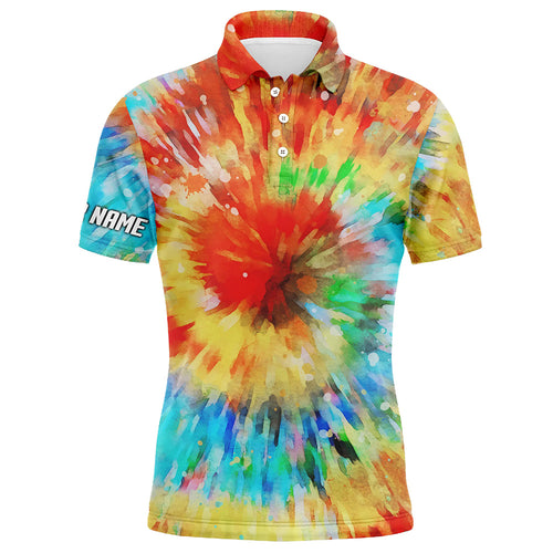 Mens golf polo shirt with colorful tie dye background custom name team golf shirts for mens NQS5432