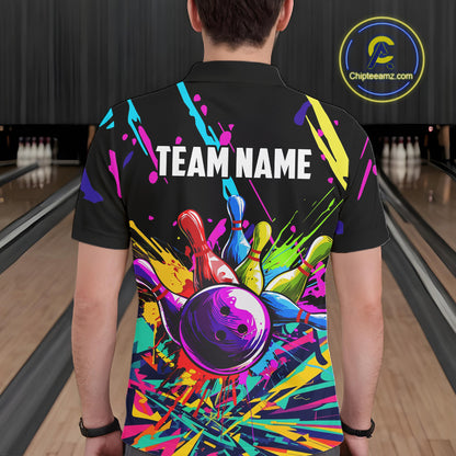Colorful bowling jerseys Bowling Polo, 1/4 Zip Shirt for Men Custom Bowling Team shirts for bowlers NQS7597