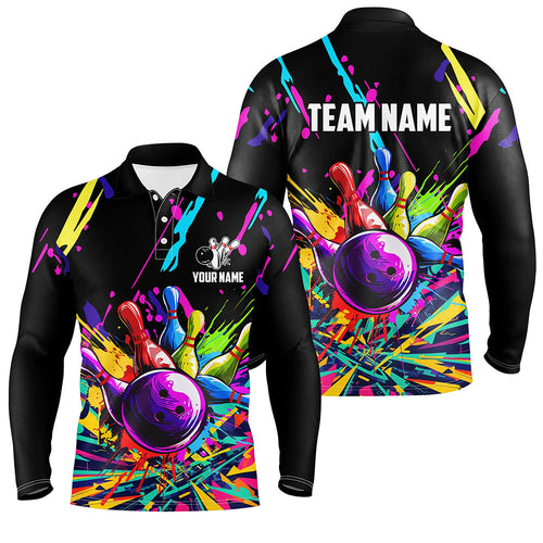Colorful bowling jerseys Bowling Polo, 1/4 Zip Shirt for Men Custom Bowling Team shirts for bowlers NQS7597