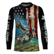 Load image into Gallery viewer, Largemouth Bass Fishing 3D American Flag Patriotic Customize name fishing shirts NQS432