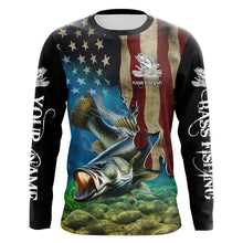 Load image into Gallery viewer, Largemouth Bass Fishing 3D American Flag Patriotic Customize name fishing shirts NQS432