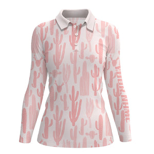 Personalized pink cactus pattern Womens golf polo shirts custom funny cactus golf gifts NQS8434