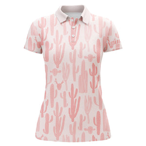 Personalized pink cactus pattern Womens golf polo shirts custom funny cactus golf gifts NQS8434