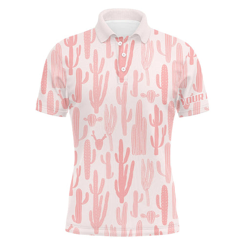 Personalized pink cactus pattern Mens golf polo shirts custom funny cactus golf gifts NQS8434