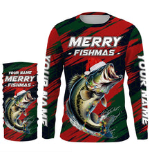 Load image into Gallery viewer, Personalized Christmas Bass Fishing Shirts, Mery fishmas Christmas Fishing gift for men, women, kid NQS4297