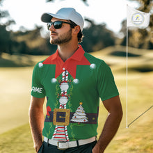 Load image into Gallery viewer, Green and Red Funny Elf Christmas Golf Polo shirts For Men Custom mens Christmas golf tops NQS11019