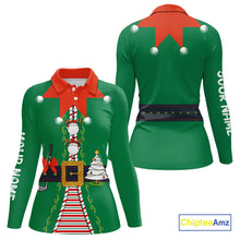 Load image into Gallery viewer, Green and Red Funny Elf Christmas Golf Polo shirts For Women Custom ladies Christmas golf tops NQS11019