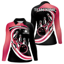 Load image into Gallery viewer, Black &amp; Pink Bowling Polo, 1/4 Zip Shirt For Women Custom Bowling Team League Jersey, Gift For Bowler NQS9491