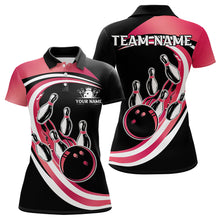 Load image into Gallery viewer, Black &amp; Pink Bowling Polo, 1/4 Zip Shirt For Women Custom Bowling Team League Jersey, Gift For Bowler NQS9491