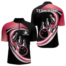 Load image into Gallery viewer, Black and Pink Bowling Polo, 1/4 Zip Shirt For Men Custom Bowling Team League Jersey, Gift For Bowler NQS9491