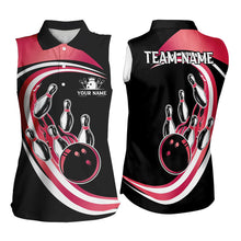 Load image into Gallery viewer, Black and Pink Bowling Sleeveless Polo Shirt Custom Bowling Team League Jersey, Gift For Bowlers NQS9491