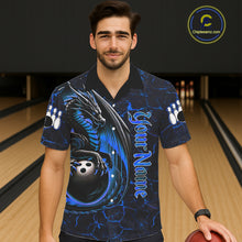 Load image into Gallery viewer, Black And Blue Custom Dragon Bowling Button-up Shirts, Dragon Hawaiian Bowling Team Shirts NQS11620