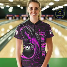 Load image into Gallery viewer, Black And Pink Custom Dragon Bowling Shirts For Women, Dragon Bowling Team Shirts NQS11622