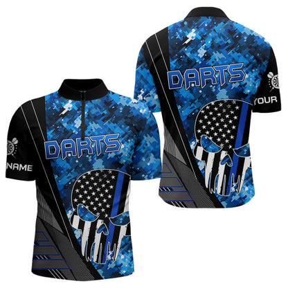 Black and White American Flag Skull Darts Blue Camo Darts Shirts For Men Custom Team Darts Jersey NQS9653