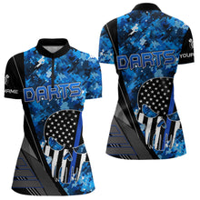 Load image into Gallery viewer, Black and White American Flag Skull Darts Blue Camo Darts Shirts For Women Custom Team Darts Jersey NQS9653