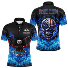 Load image into Gallery viewer, Blue Flame Smoke American Flag Eagle Skull Darts Polo, 1/4 Zip Shirts For Men Custom Darts Team Jersey NQS9658
