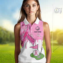 Load image into Gallery viewer, Pink ribbon glitter Women Golf sleeveless Polo Shirt Custom team golf jersey, breast cancer golf shirt NQS9882