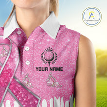 Load image into Gallery viewer, Pink ribbon glitter Women Golf sleeveless Polo Shirt Custom team golf jersey, breast cancer golf shirt NQS9882