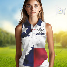 Load image into Gallery viewer, Texas Flag Golf Clubs Skull Golf Camo Women sleeveless polo shirt Custom Patriotic Golf Team Jersey NQS9936