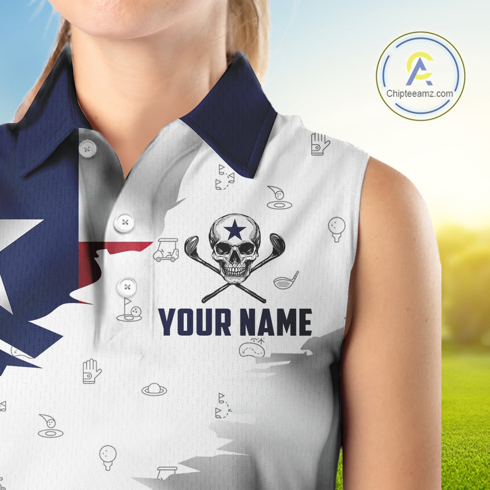Texas Flag Golf Clubs Skull Golf Camo Women sleeveless polo shirt Custom Patriotic Golf Team Jersey NQS9936