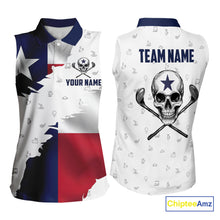 Load image into Gallery viewer, Texas Flag Golf Clubs Skull Golf Camo Women sleeveless polo shirt Custom Patriotic Golf Team Jersey NQS9936
