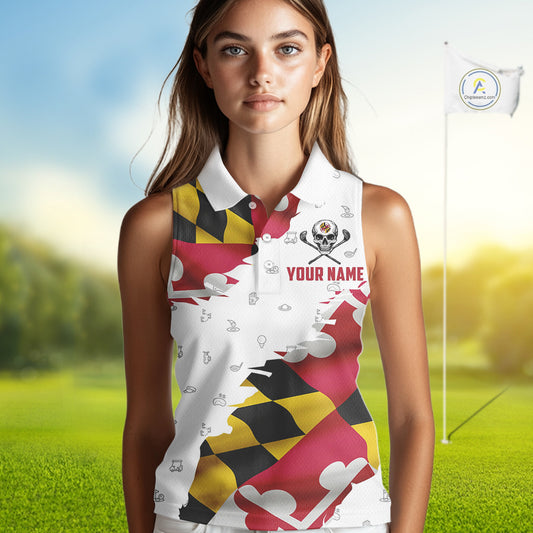 Maryland Flag Golf Clubs Skull Golf Camo Women sleeveless polo shirt Custom Patriotic Golf Team Jersey NQS9937