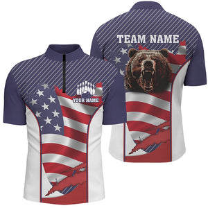 American flag Bowling Bear Bowling Polo, Quarter Zip shirts for men custom team bear bowling jerseys NQS7792