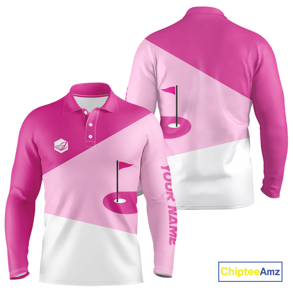 Mens golf polo shirts custom pink and white golf apparel for men, golfing gifts NQS10410