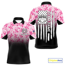 Load image into Gallery viewer, Pink ribbon pattern Men bowling shirt Custom American flag patriotic breast cancer bowling team shirt NQS10411