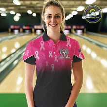 Load image into Gallery viewer, Custom American flag patriotic Pink ribbon breast cancer bowling shirt for Women bowling team jersey NQS10413
