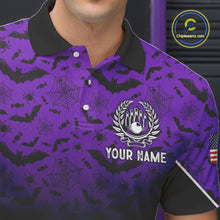 Load image into Gallery viewer, Purple Halloween pattern Custom American flag patriotic Bowling shirt for men, Bowling team jersey NQS10415