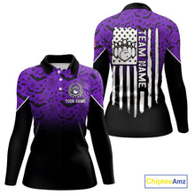 Load image into Gallery viewer, Purple Halloween pattern Custom American flag patriotic Bowling shirt for Women, Bowling team jersey NQS10415