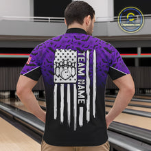 Load image into Gallery viewer, Purple Halloween pattern Custom American flag patriotic Bowling shirt for men, Bowling team jersey NQS10415