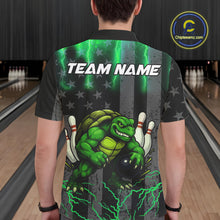 Load image into Gallery viewer, Black American flag Men&#39;s bowling shirts Custom Green lightning thunder Turtle Bowling Team Jerseys NQS10623