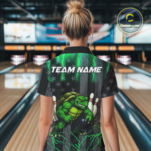 Load image into Gallery viewer, Black American flag Women&#39;s bowling shirts Custom Green lightning thunder Turtle Bowling Team Jerseys NQS10623