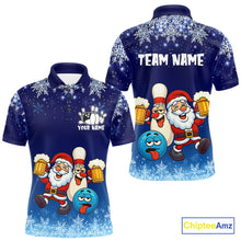Load image into Gallery viewer, Funny Santa Drink Beer Blue snowflake Bowling Shirts For Men Custom Christmas Bowling Team Jerseys NQS11056