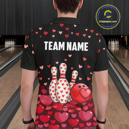 Funny Bowling Heart Pattern Valentine Bowling Shirts For Men Custom Bowling Gifts For him NQS11228