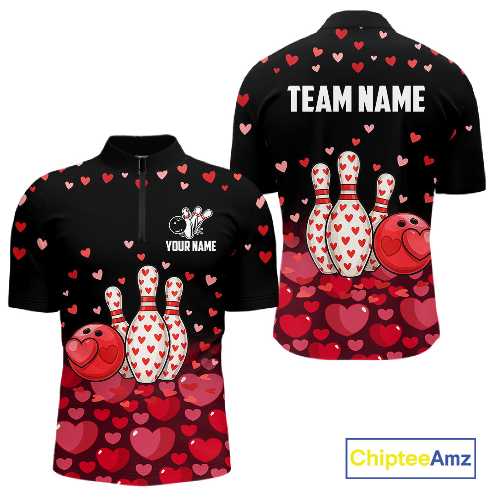 Funny Bowling Heart Pattern Valentine Bowling Shirts For Men Custom Bowling Gifts For him NQS11228