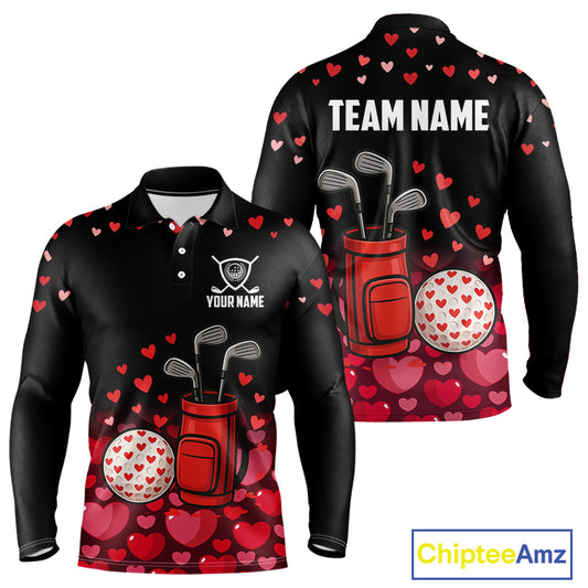 Funny Black and Red Heart Pattern Valentine Golf Shirts For Men Custom Valentine Golf Gifts For him NQS11229