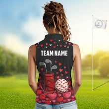 Load image into Gallery viewer, Black and Red Heart Pattern Valentine Sleeveless Golf Polo Shirt Custom Valentine Golf Gifts For her NQS11229