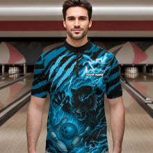 Load image into Gallery viewer, Personalized Tiger Bowling Shirts For Men, Blue Flame Lightning Thunder Tiger Team Bowling Jerseys NQS11232