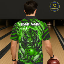Load image into Gallery viewer, Personalized Tiger Bowling Hawaiian Shirt, Green Flame Lightning Thunder Tiger Team Bowling Jerseys NQS11233