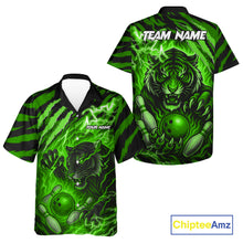Load image into Gallery viewer, Personalized Tiger Bowling Hawaiian Shirt, Green Flame Lightning Thunder Tiger Team Bowling Jerseys NQS11233