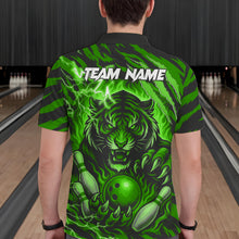 Load image into Gallery viewer, Personalized Tiger Bowling Shirts For Men, Green Flame Lightning Thunder Tiger Team Bowling Jerseys NQS11233