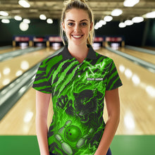 Load image into Gallery viewer, Personalized Tiger Bowling Shirts For Women, Green Flame Lightning Thunder Tiger Team Bowling Jerseys NQS11233